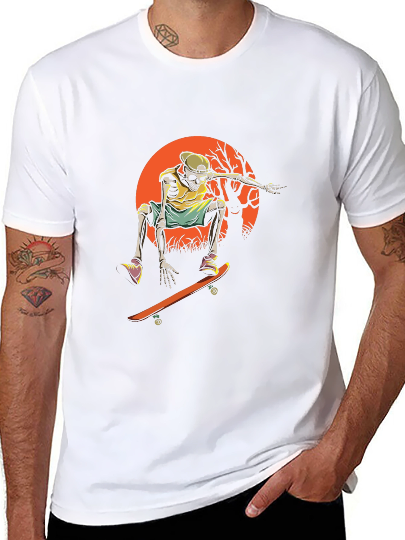 Skeleton Skateboarder Graphic Tee - Cool & Edgy Design