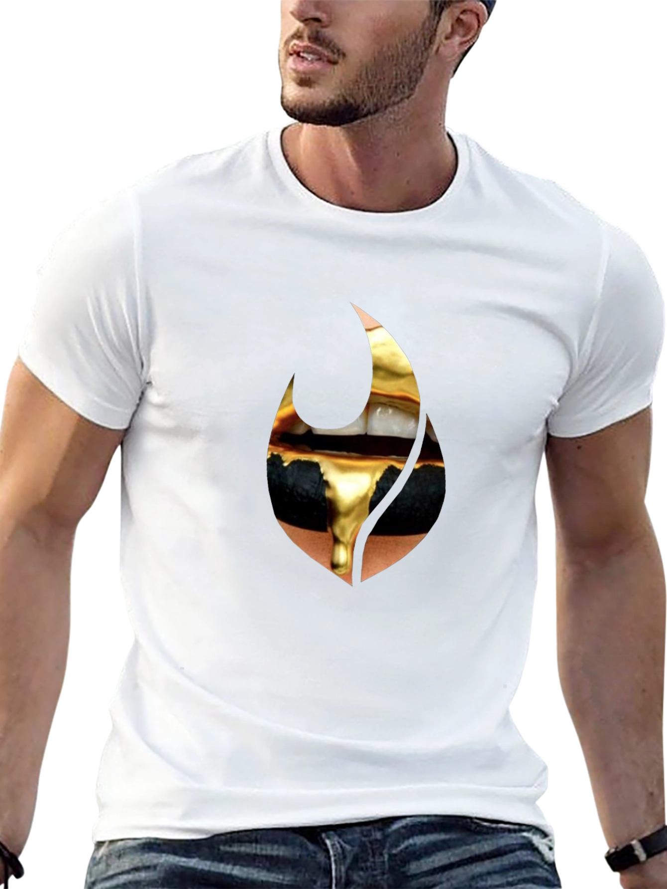 Golden Drip Lips Black Tee
