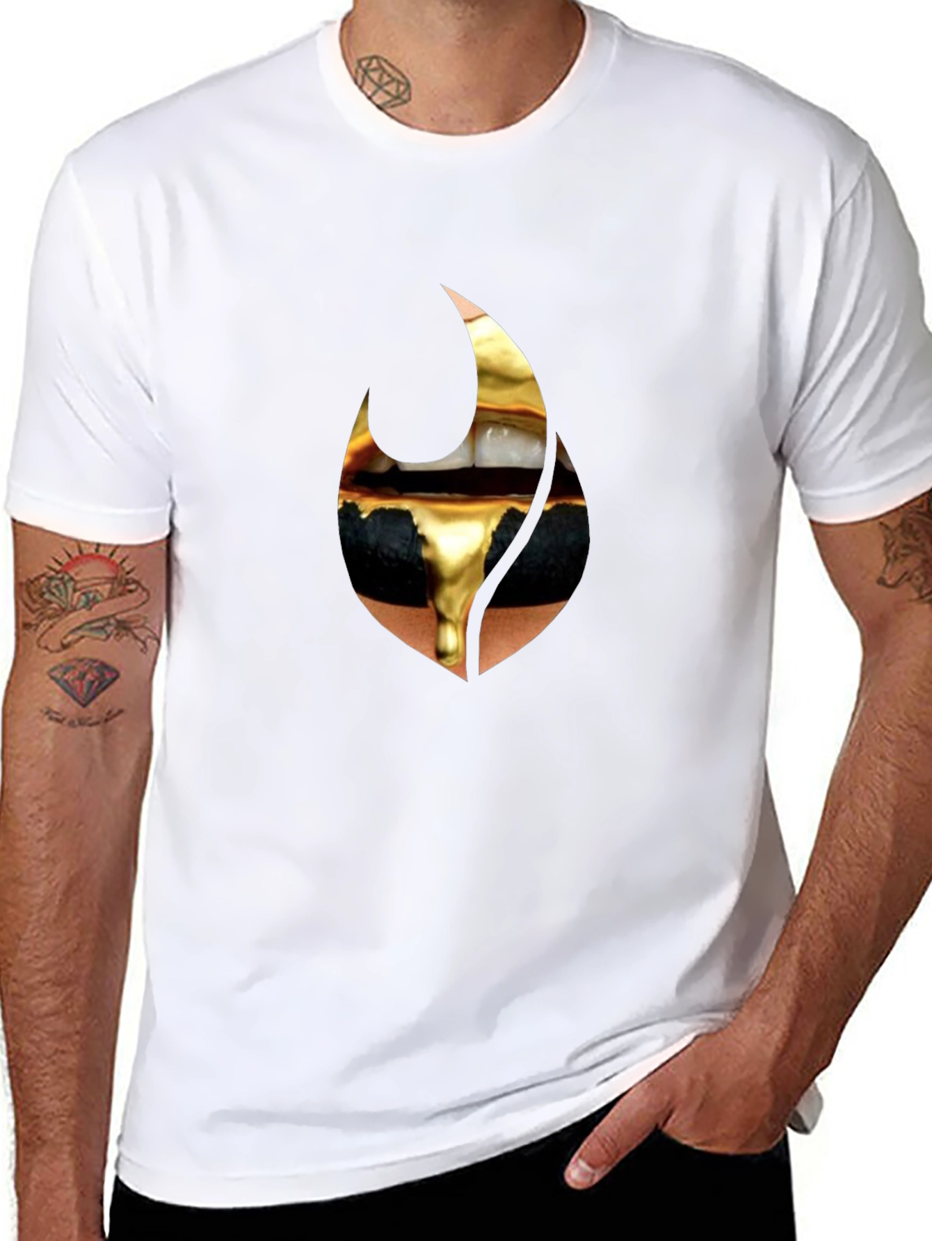 Golden Drip Lips Black Tee