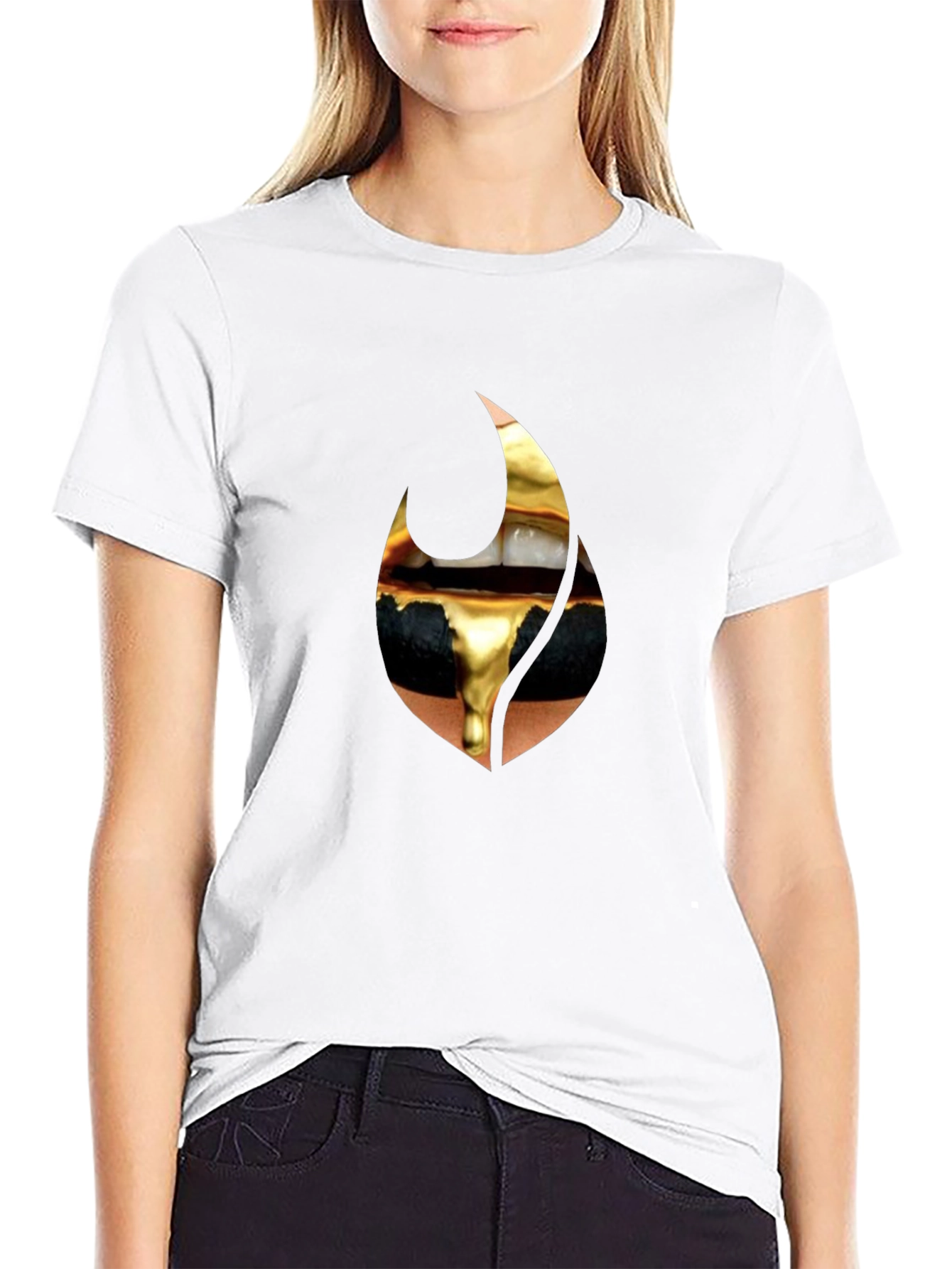 Golden Drip Lips Black Tee