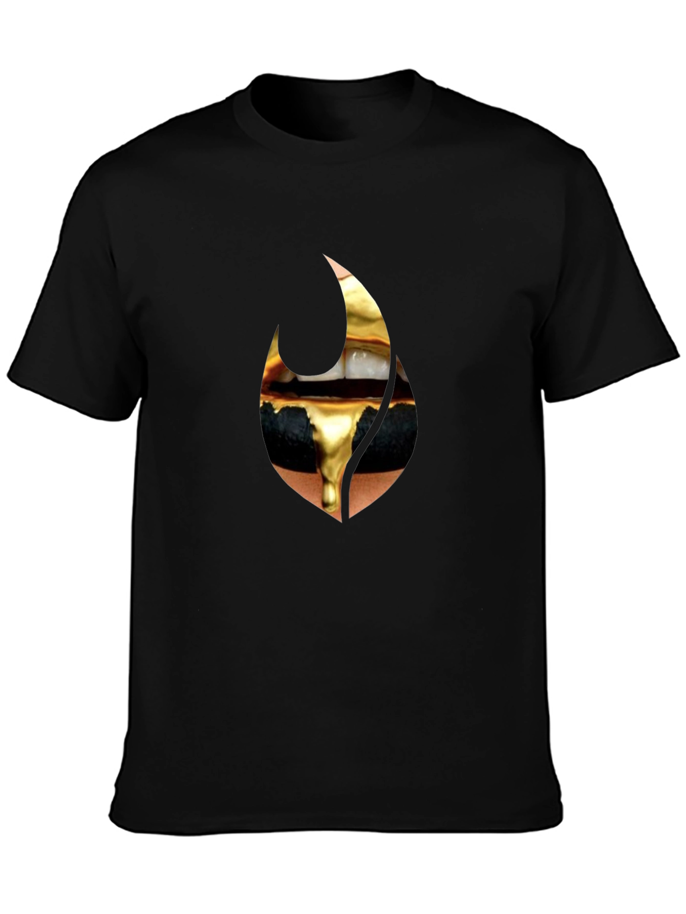 Golden Drip Lips Black Tee