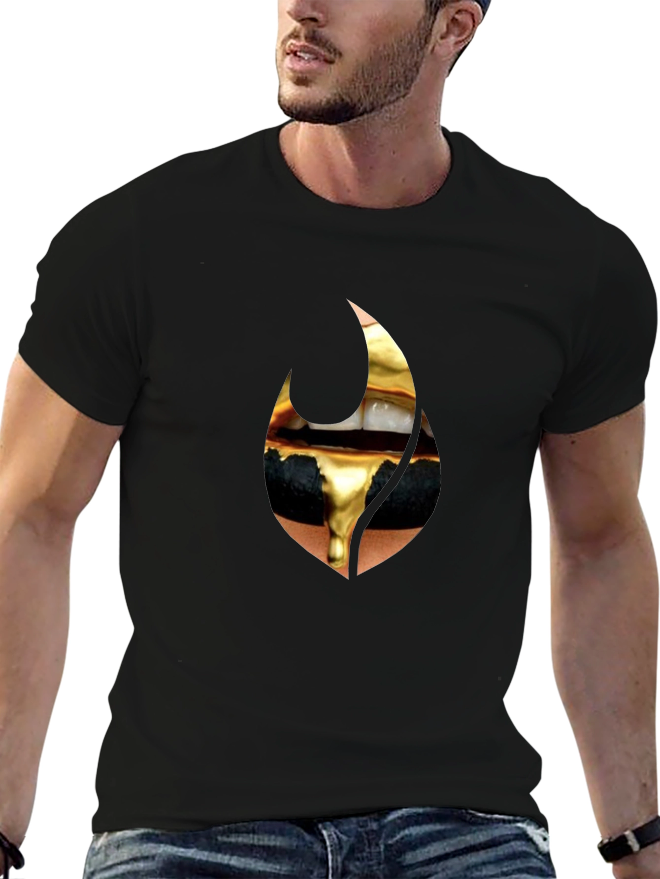 Golden Drip Lips Black Tee
