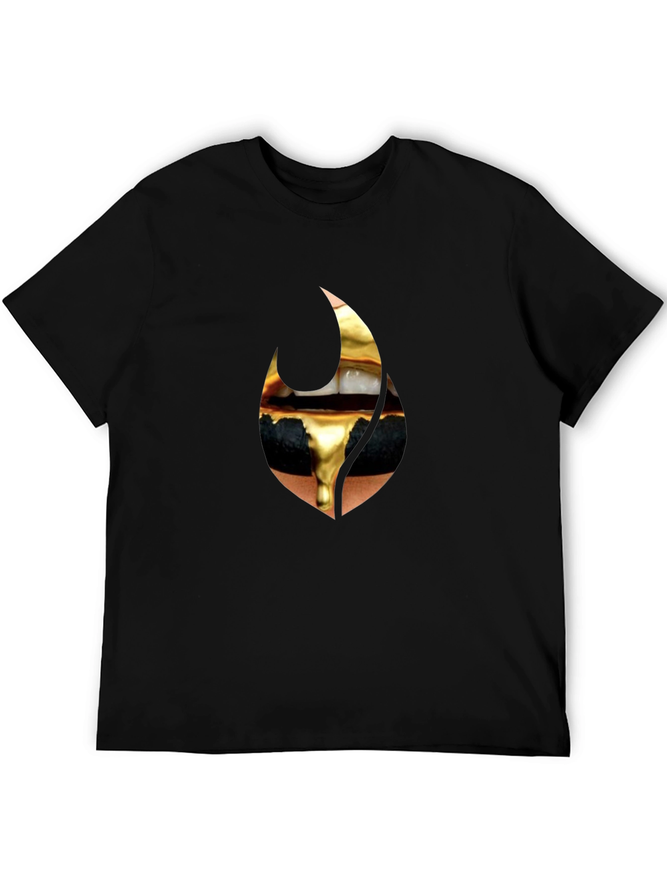 Golden Drip Lips Black Tee