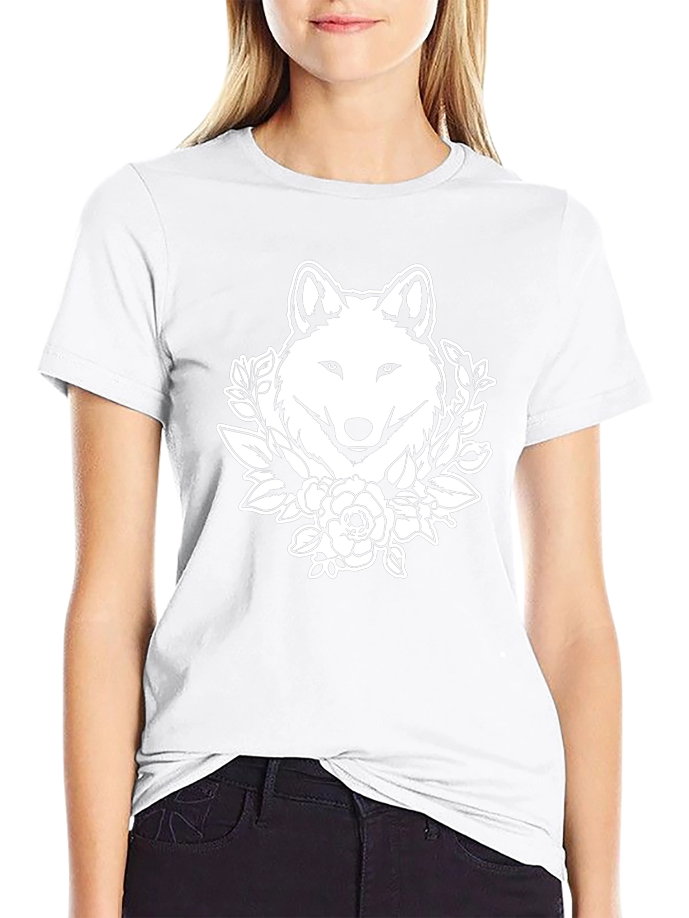 Wolf Floral Graphic T-Shirt - Black