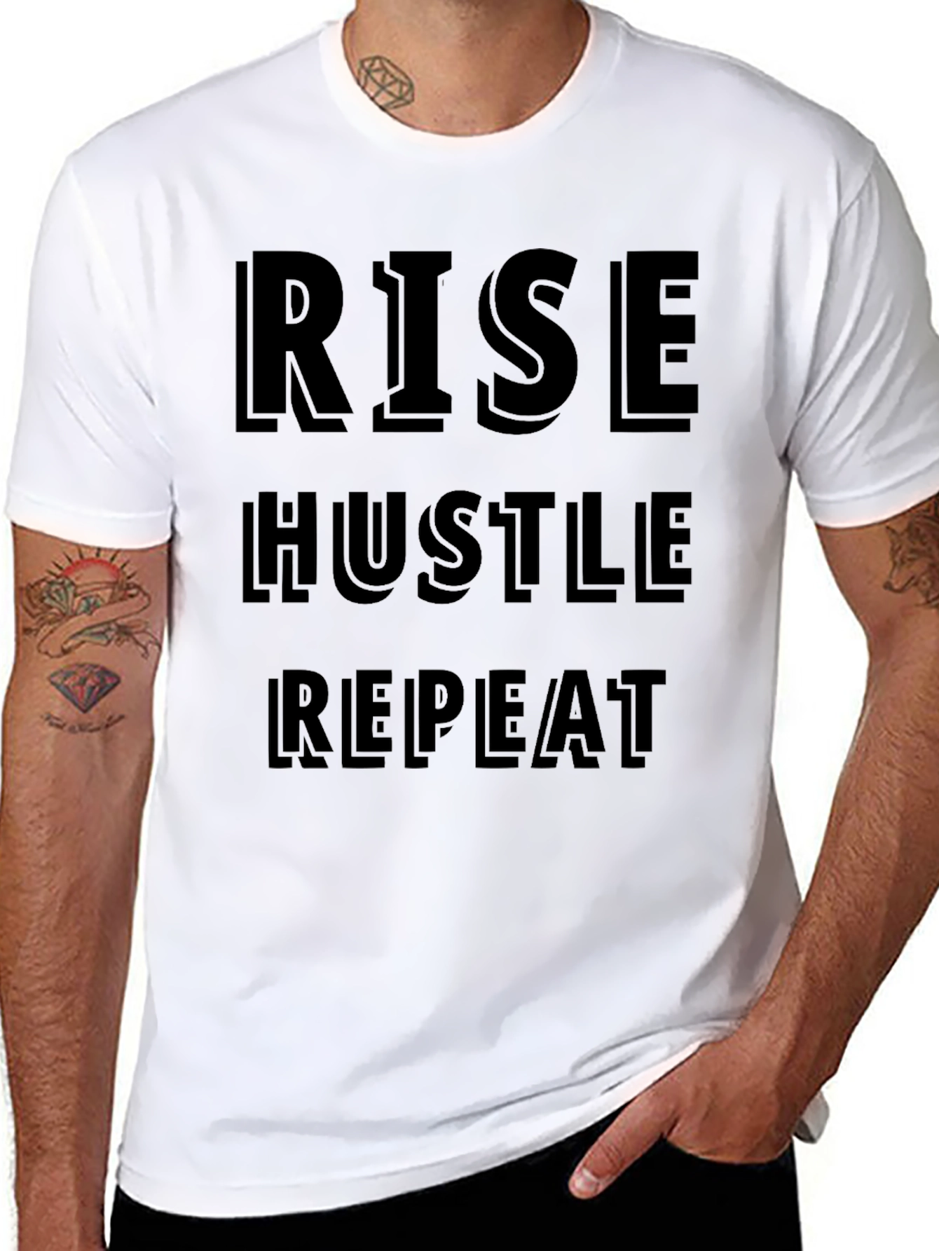 Rise Hustle Repeat Graphic Tee - Motivational Black T-Shirt