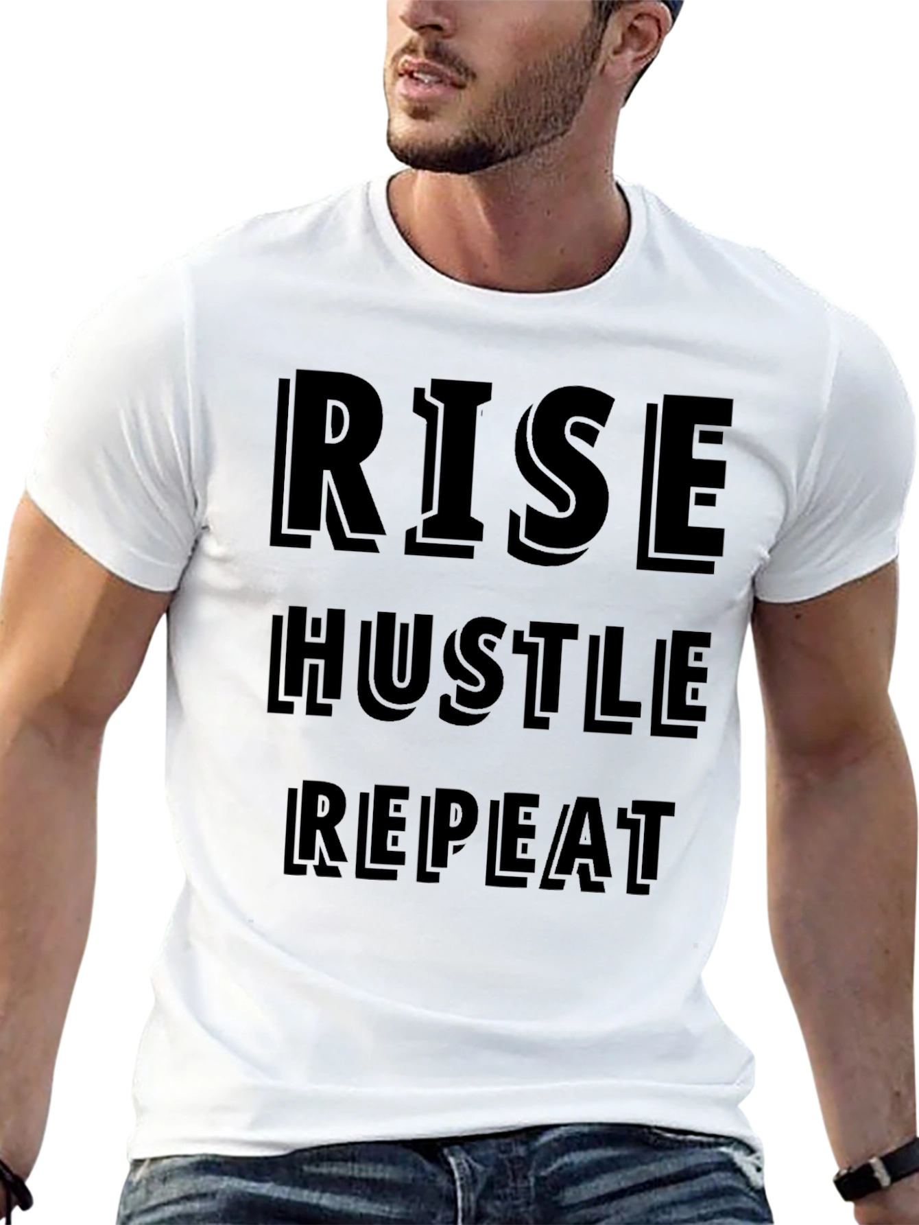 Rise Hustle Repeat Graphic Tee - Motivational Black T-Shirt
