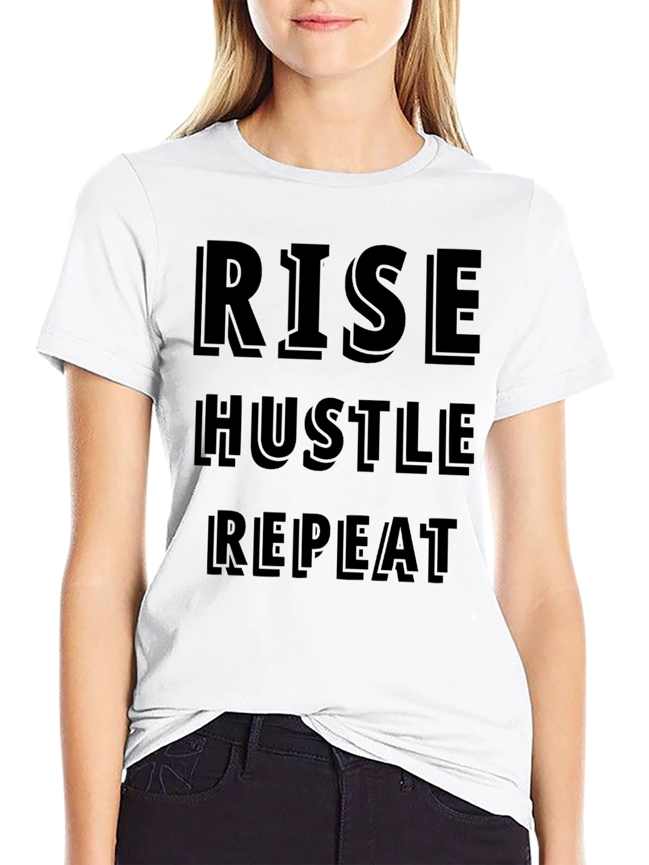 Rise Hustle Repeat Graphic Tee - Motivational Black T-Shirt