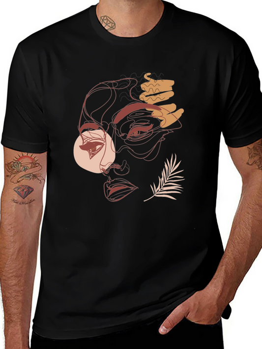 Abstract Face Graphic Tee - Modern Line Art T-Shirt