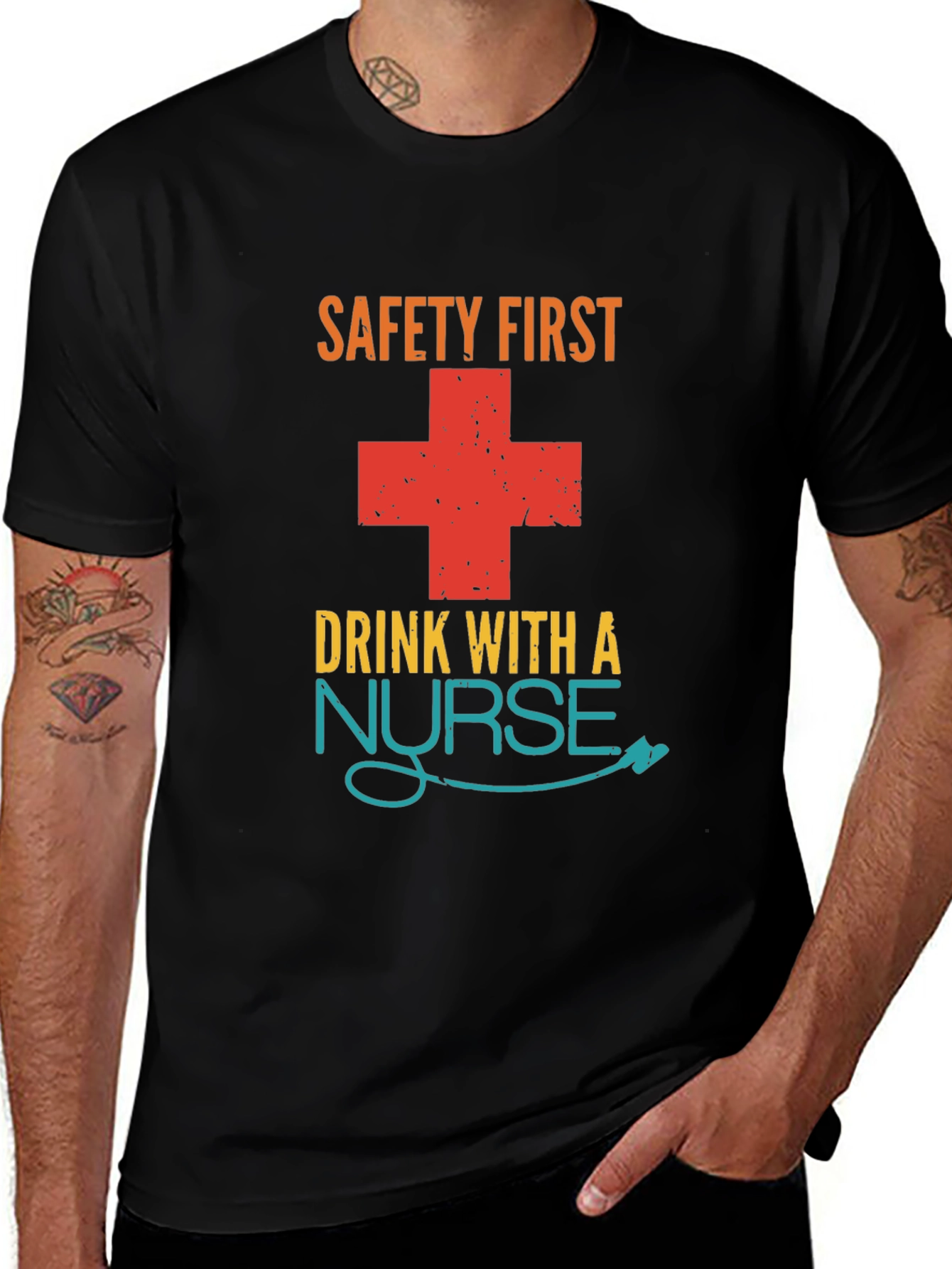 Safety First Drink With A Nurse Graphic T-Shirt