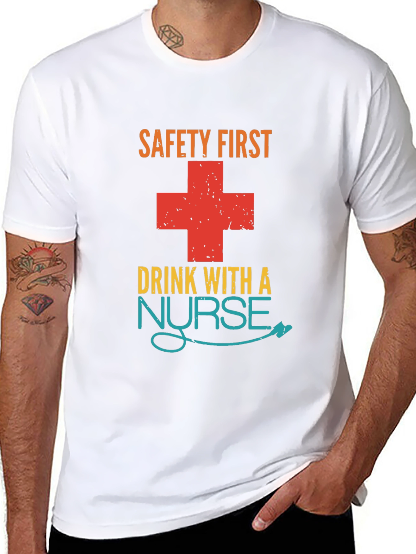 Safety First Drink With A Nurse Graphic T-Shirt