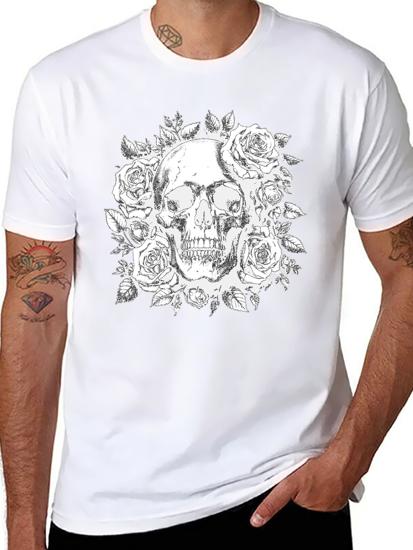 Skull & Roses Graphic Tee - Gothic Style