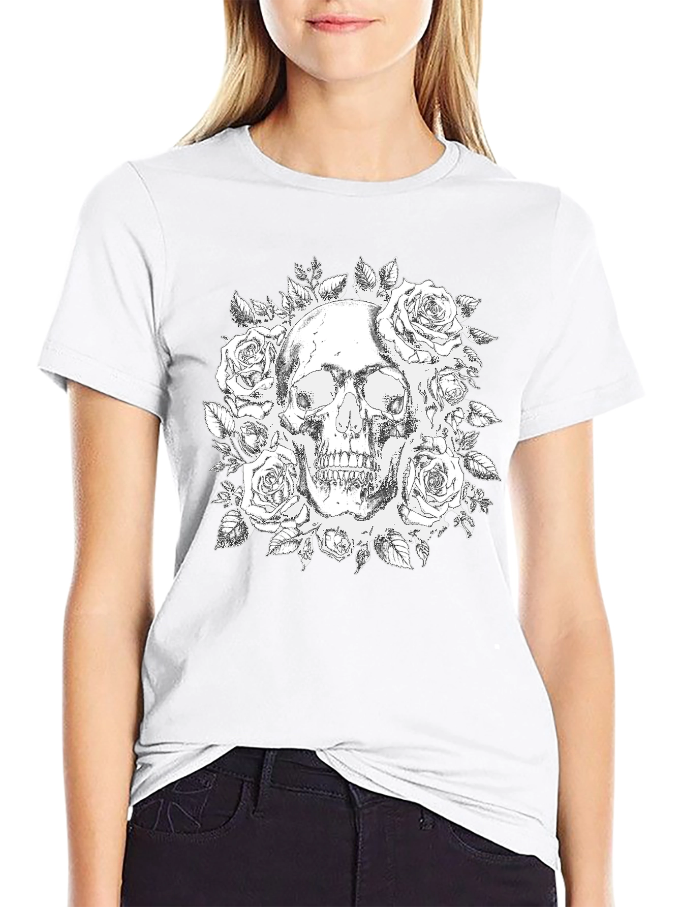 Skull & Roses Graphic Tee - Gothic Style