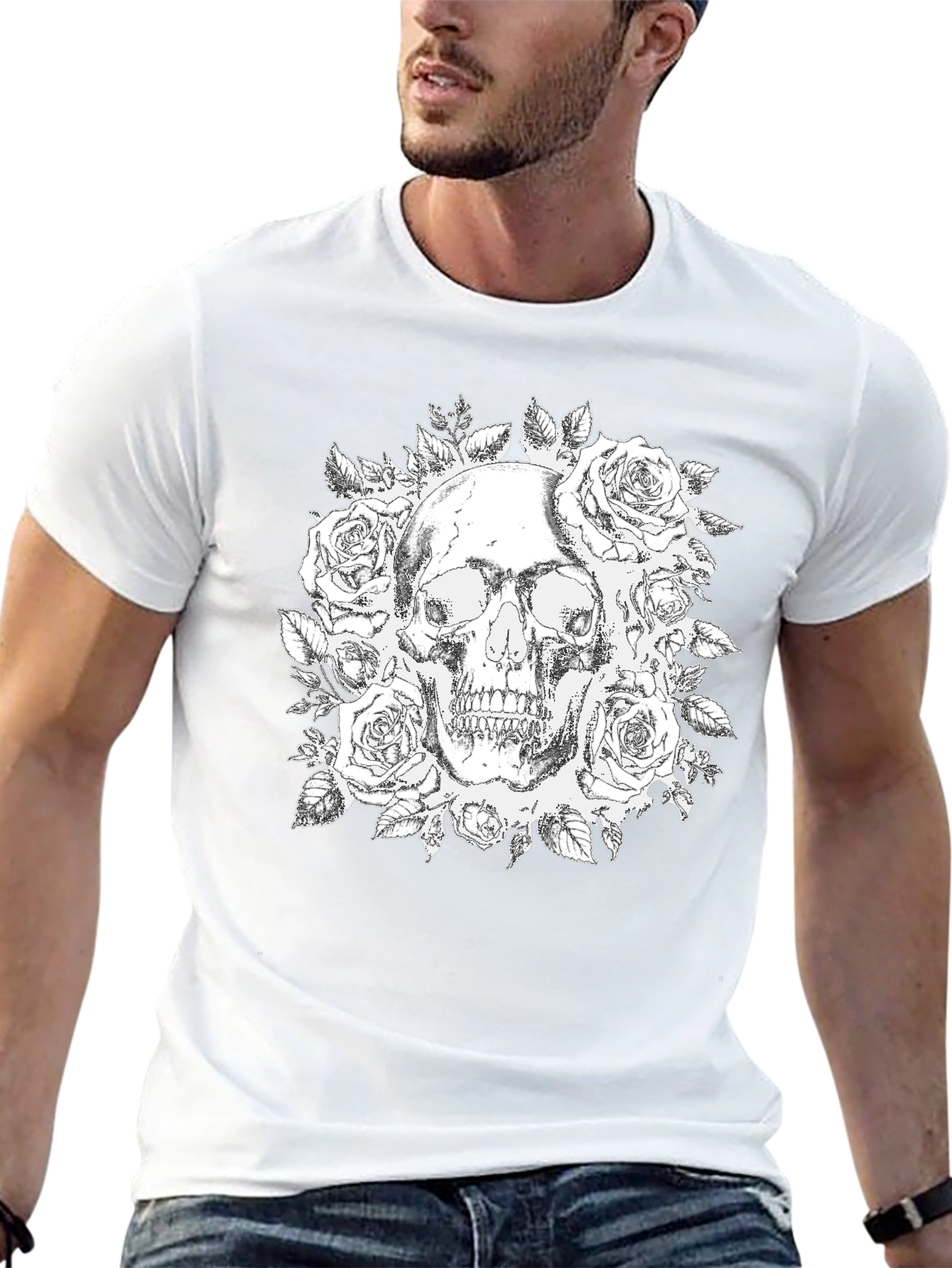 Skull & Roses Graphic Tee - Gothic Style