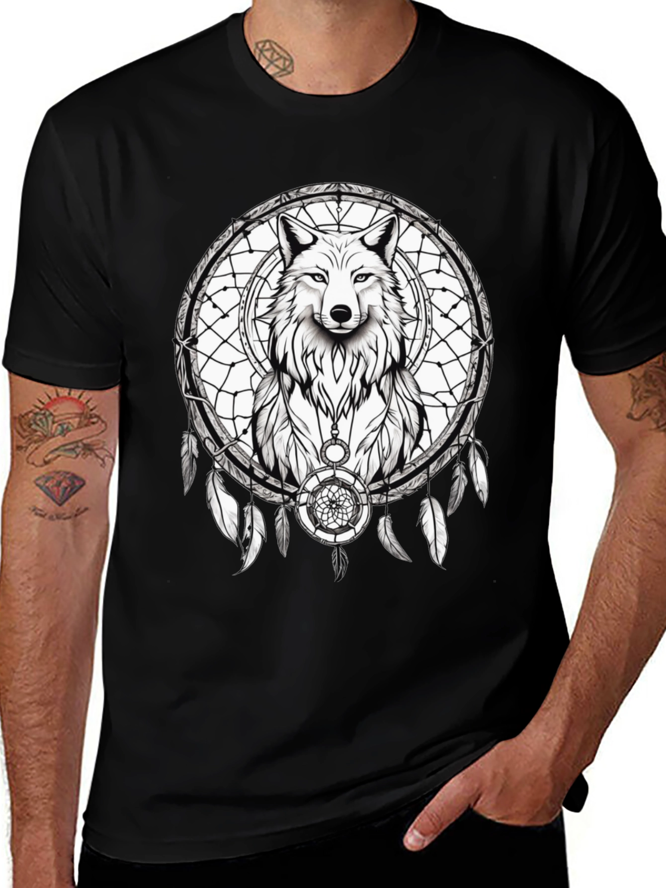 Wolf Dreamcatcher Graphic Tee - Black