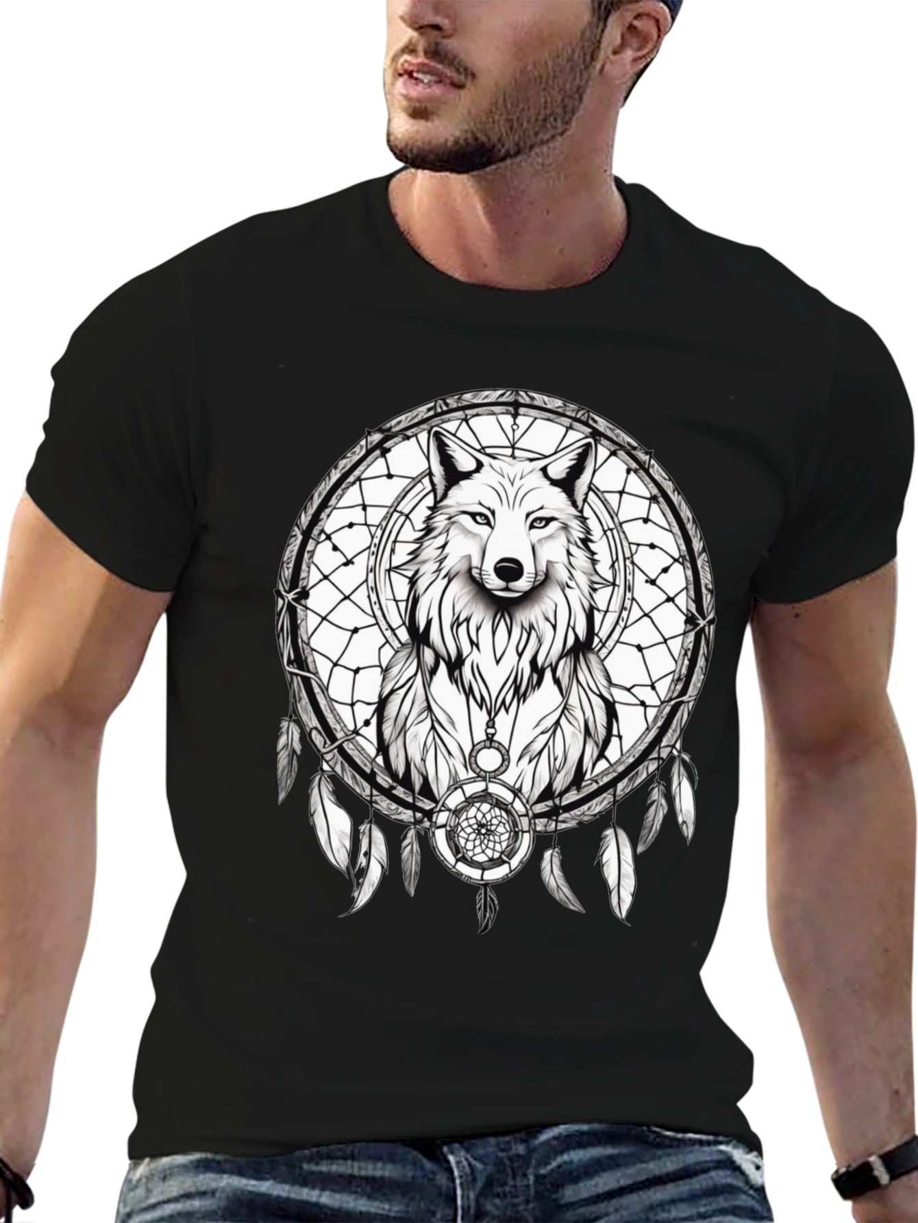 Wolf Dreamcatcher Graphic Tee - Black