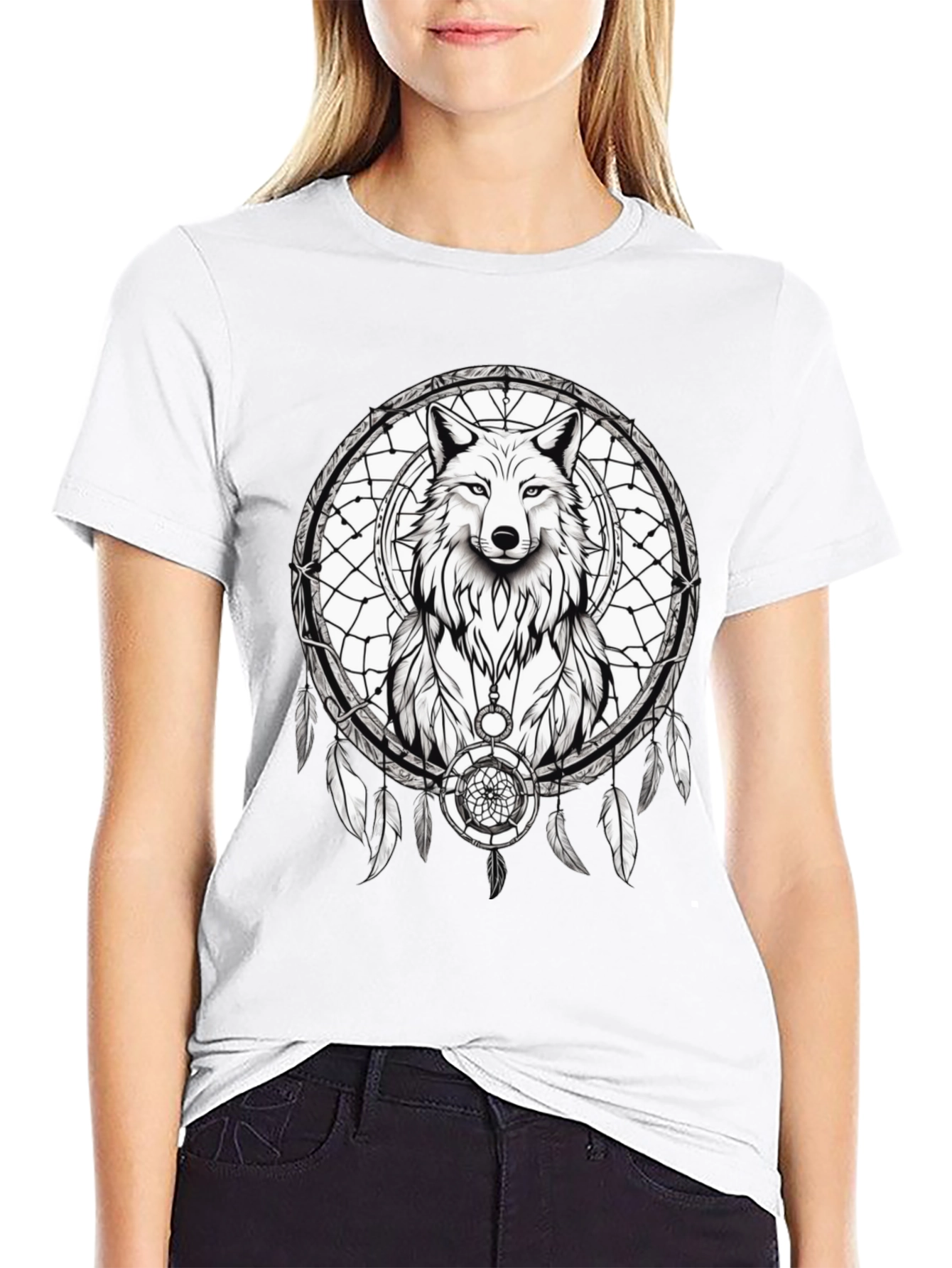 Wolf Dreamcatcher Graphic Tee - Black