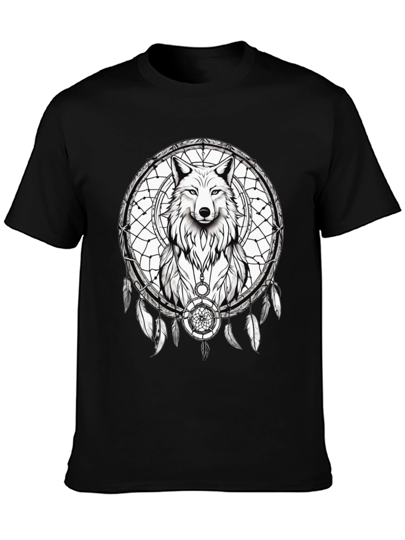 Wolf Dreamcatcher Graphic Tee - Black