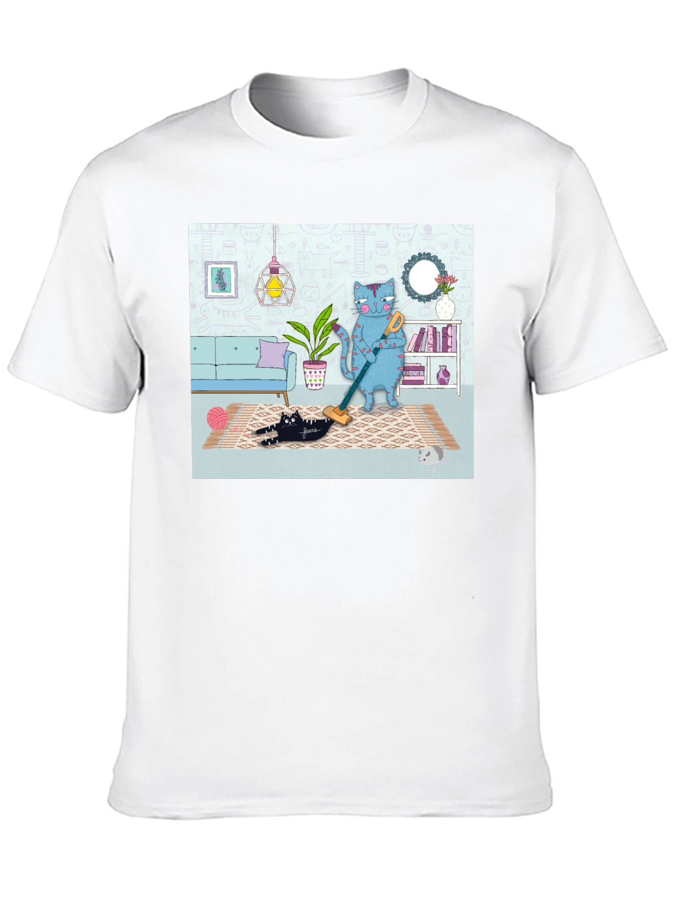 Cat Vacuuming T-Shirt - Funny Cat Design
