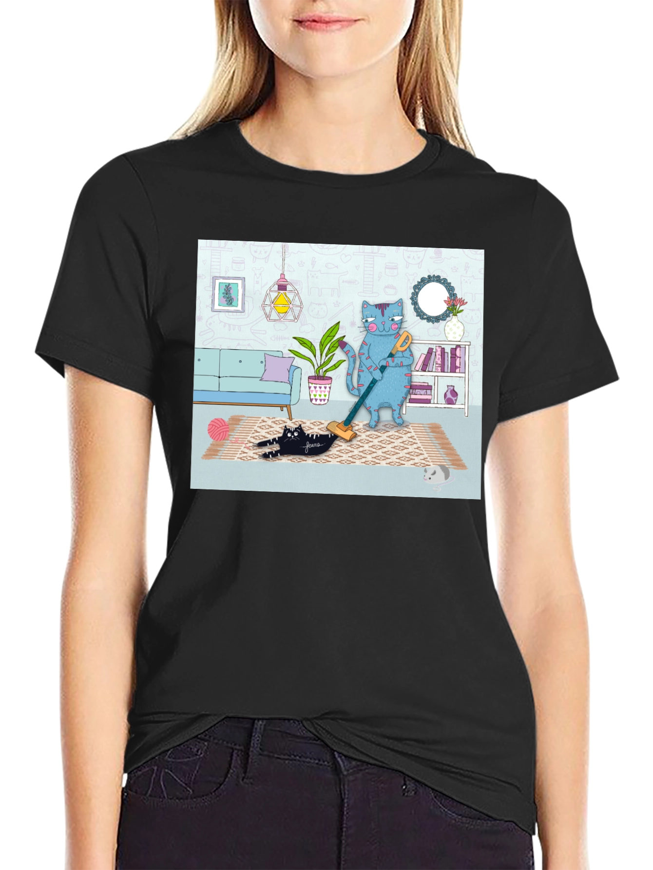 Cat Vacuuming T-Shirt - Funny Cat Design