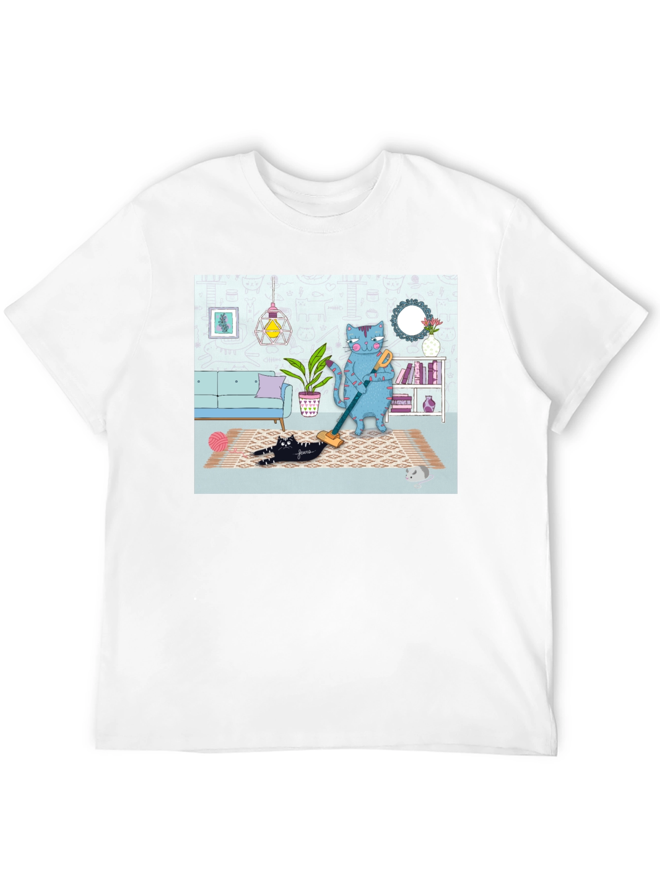 Cat Vacuuming T-Shirt - Funny Cat Design