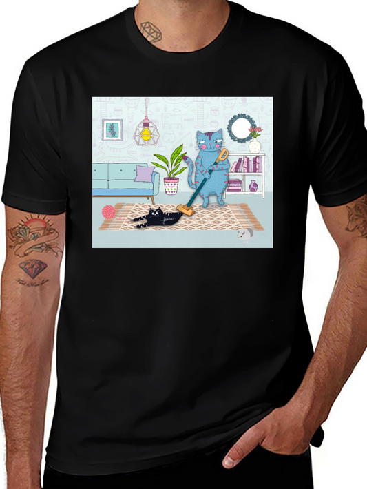 Cat Vacuuming T-Shirt - Funny Cat Design