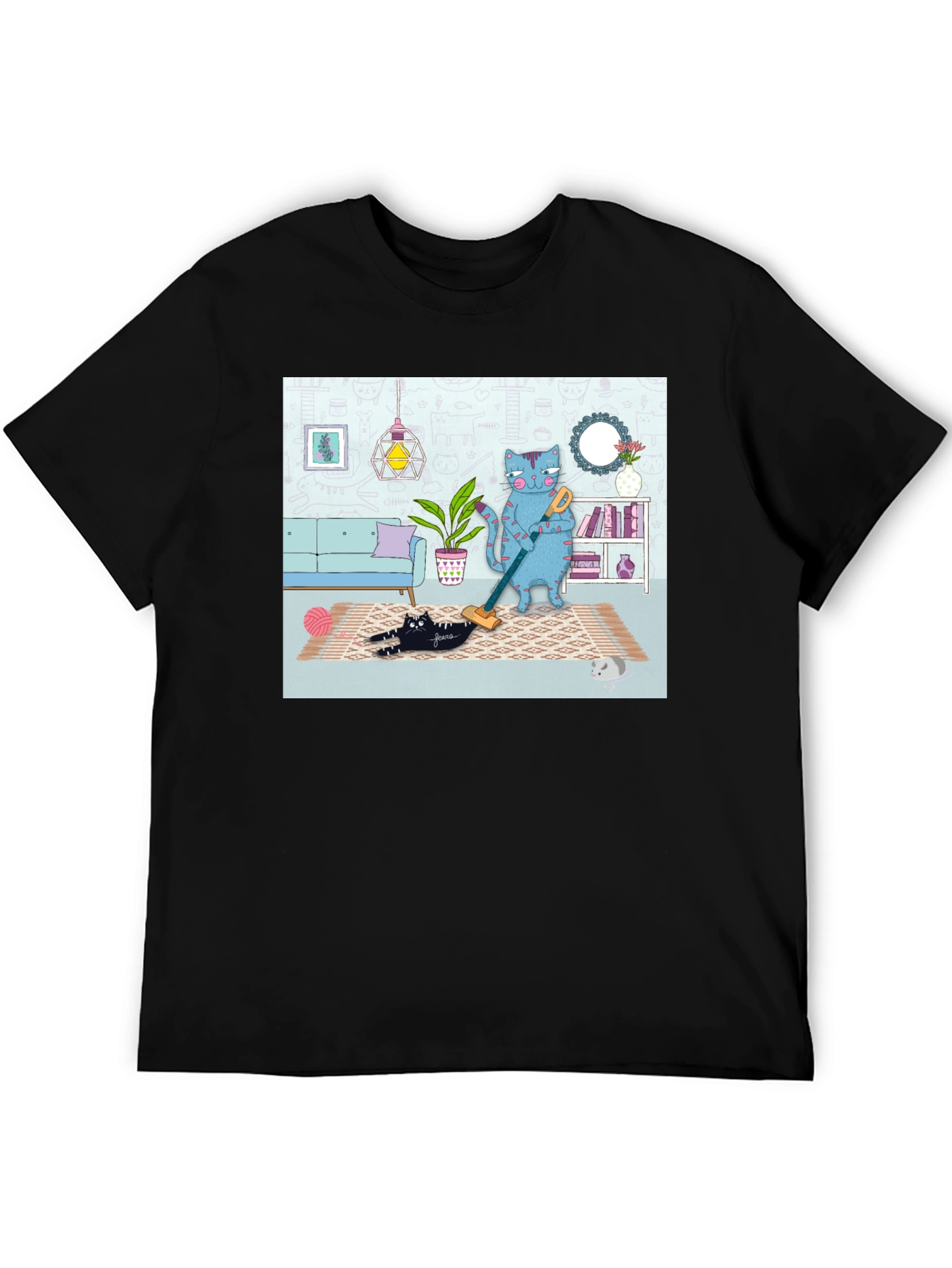 Cat Vacuuming T-Shirt - Funny Cat Design