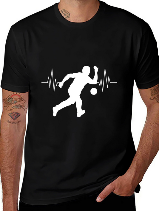 Bowling Heartbeat Graphic Tee - Black Cotton Shirt