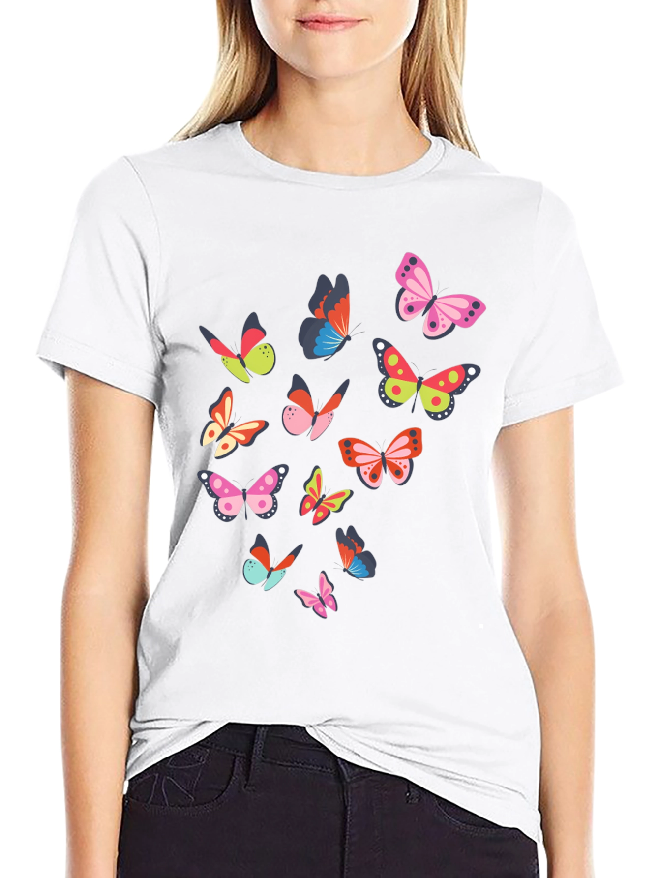 Butterfly Print Black T-Shirt