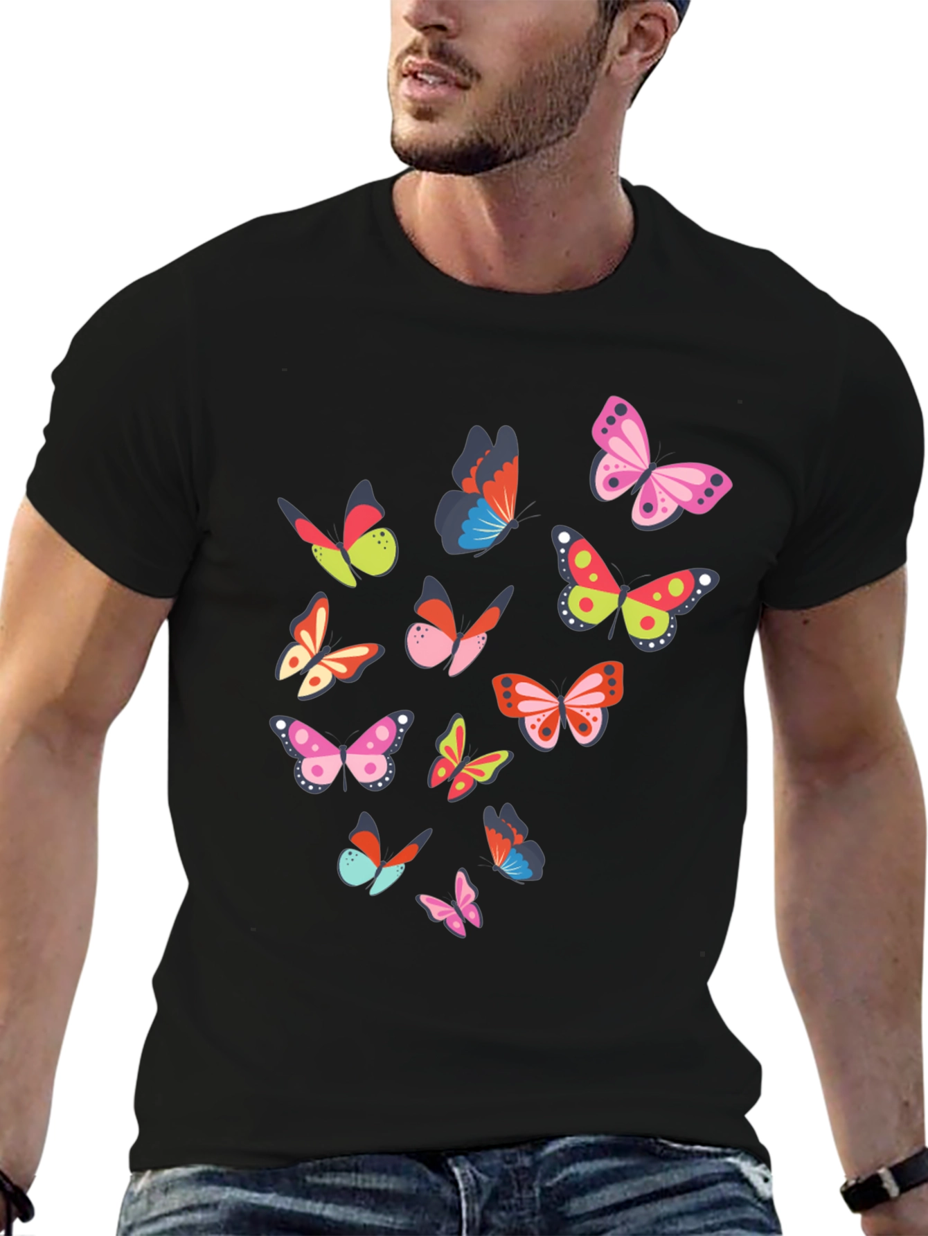 Butterfly Print Black T-Shirt