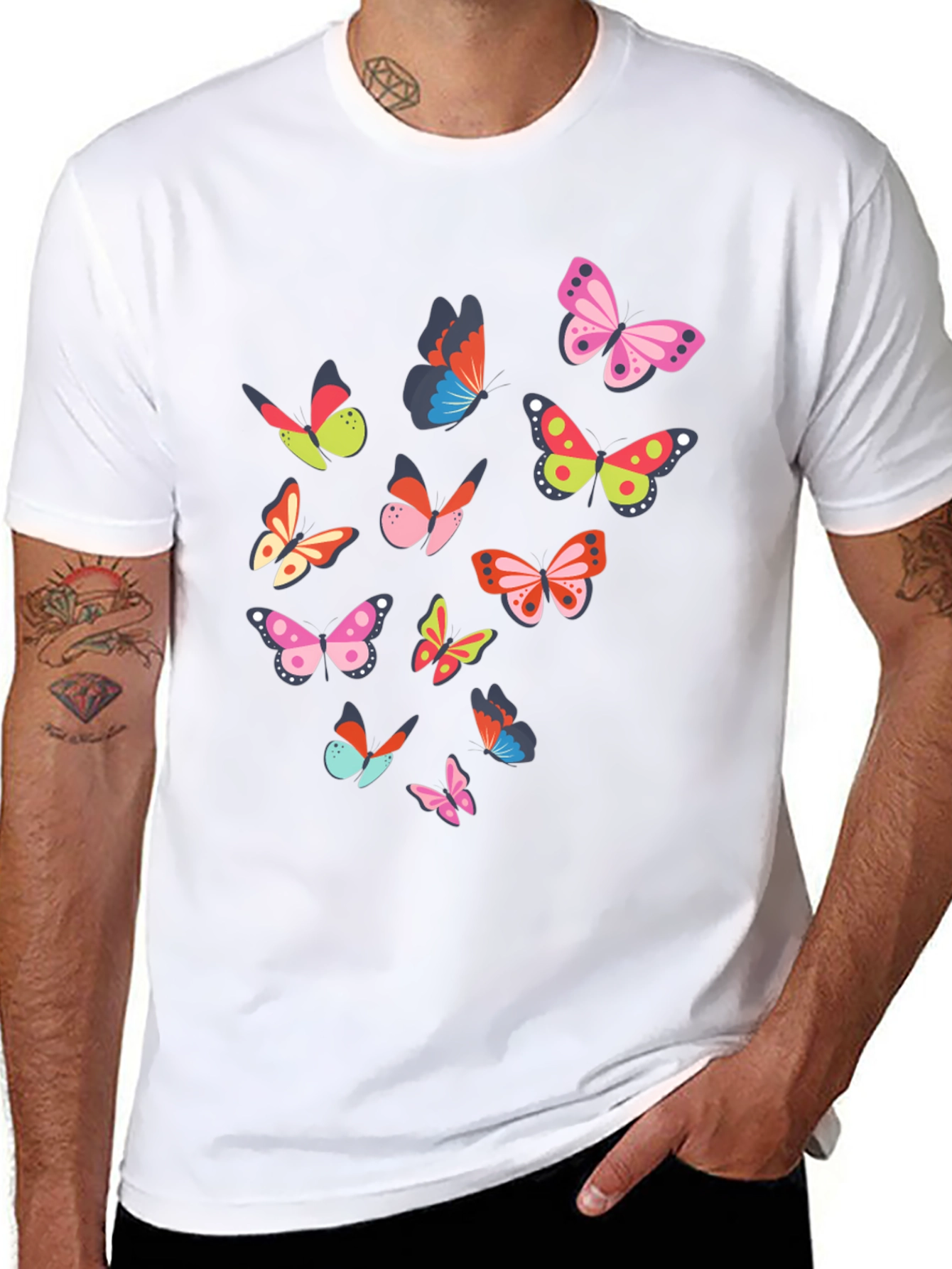 Butterfly Print Black T-Shirt
