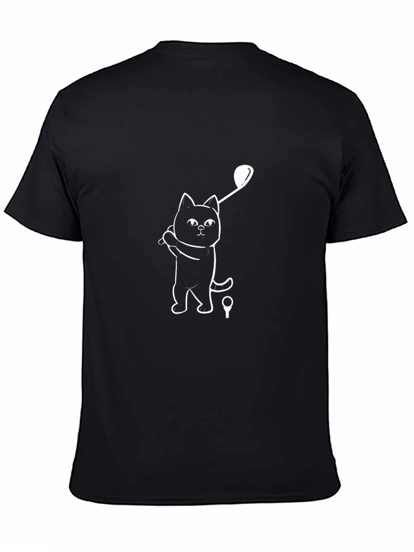 Cat Golfing Graphic Tee - Black Cotton T-Shirt