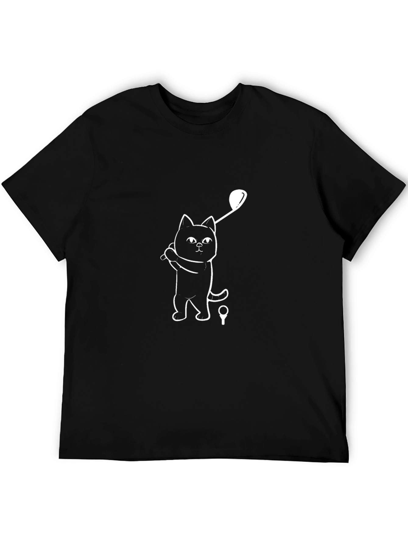 Cat Golfing Graphic Tee - Black Cotton T-Shirt