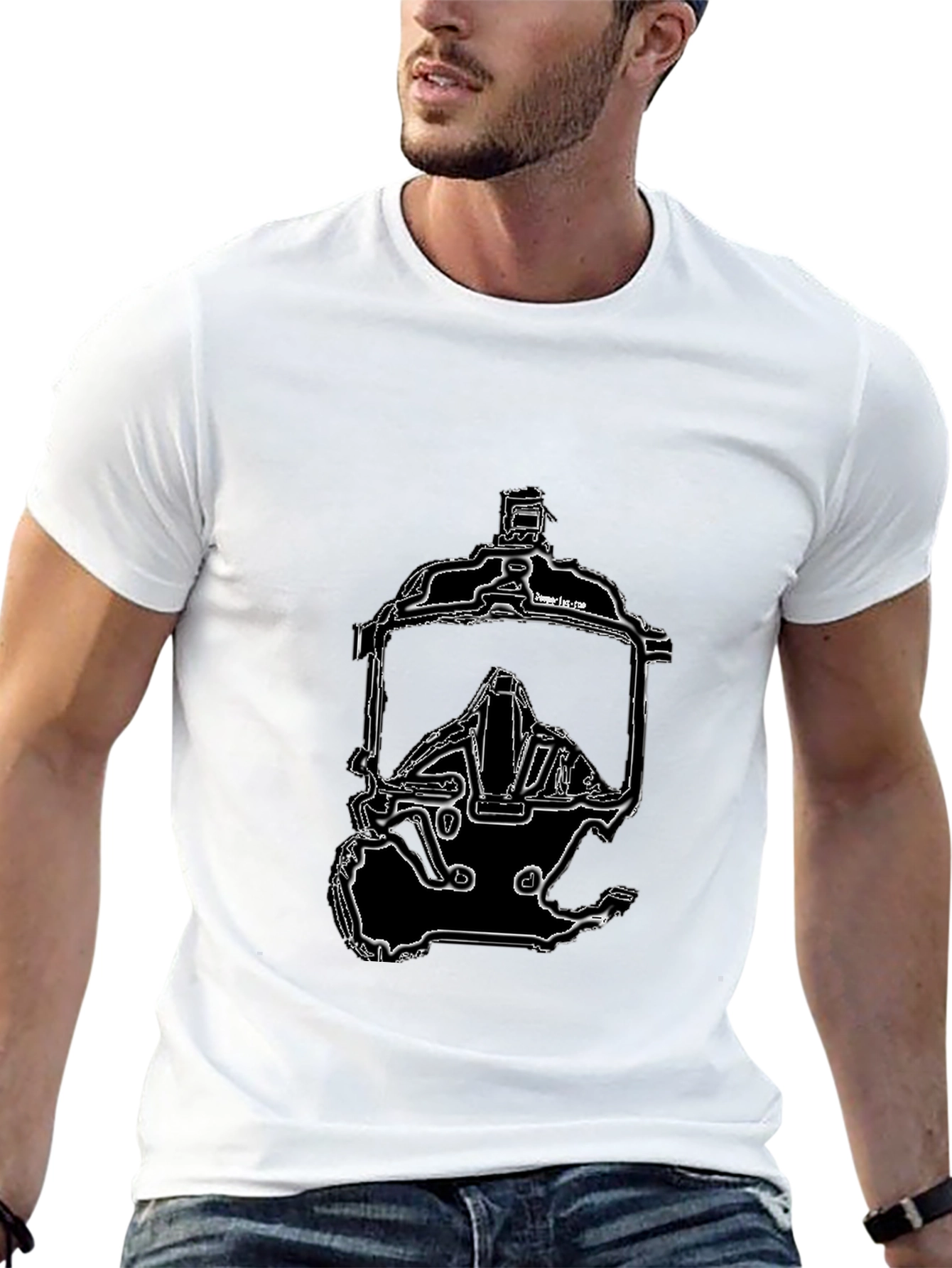 Black T-Shirt with Gas Mask Graphic Print