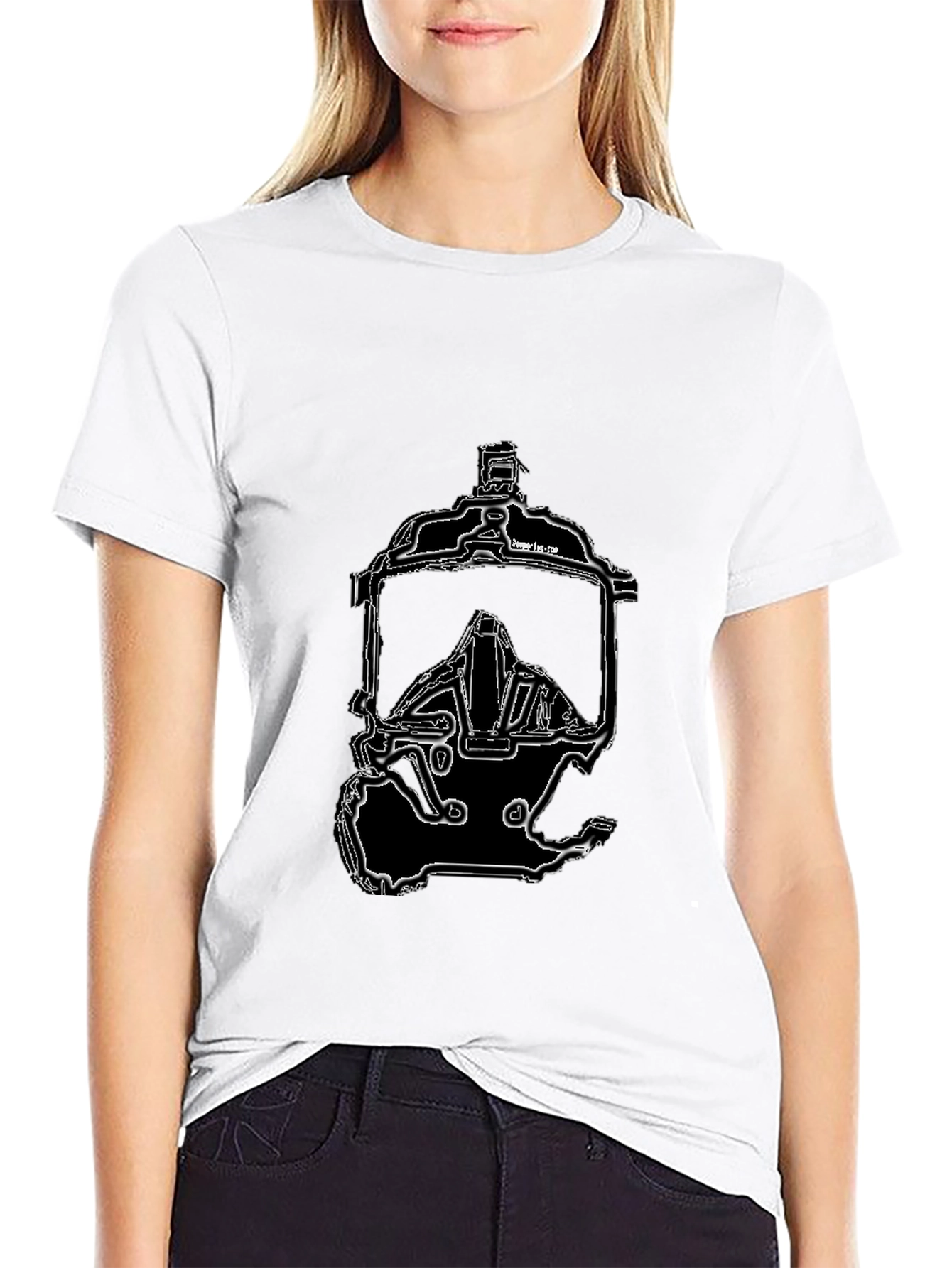 Black T-Shirt with Gas Mask Graphic Print