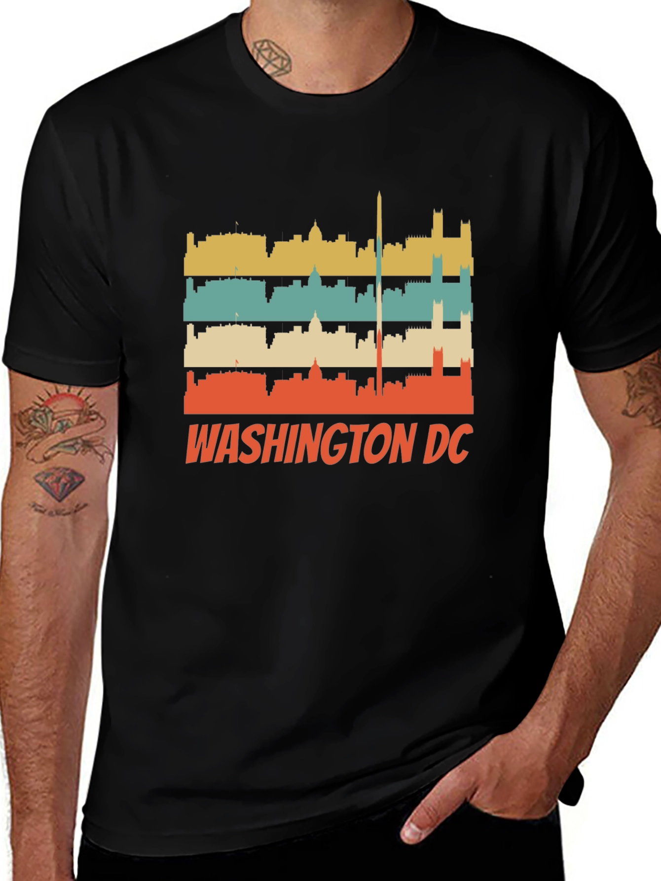 Retro Washington DC Skyline Black T-Shirt