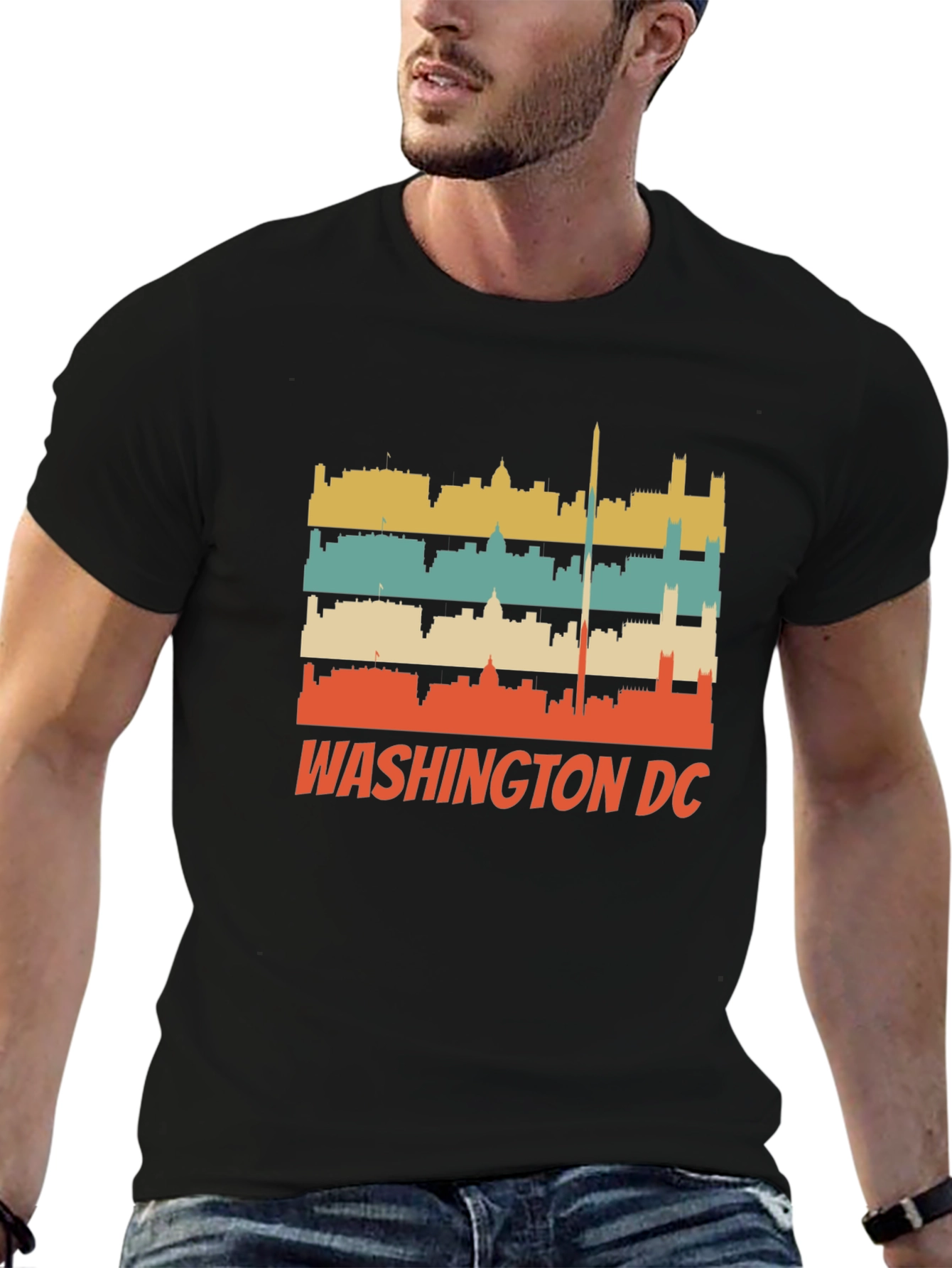 Retro Washington DC Skyline Black T-Shirt