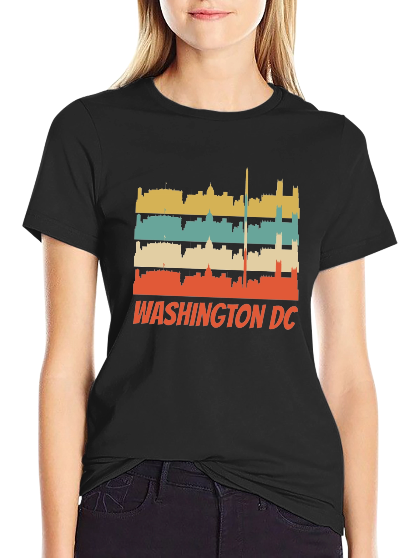 Retro Washington DC Skyline Black T-Shirt