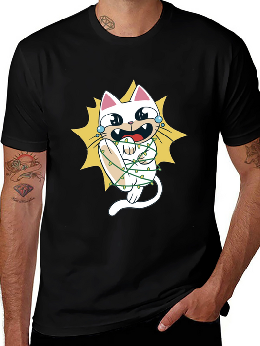 Cat in Christmas Lights Graphic Tee