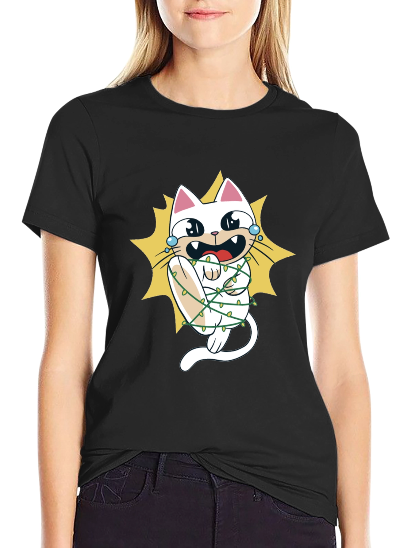 Cat in Christmas Lights Graphic Tee