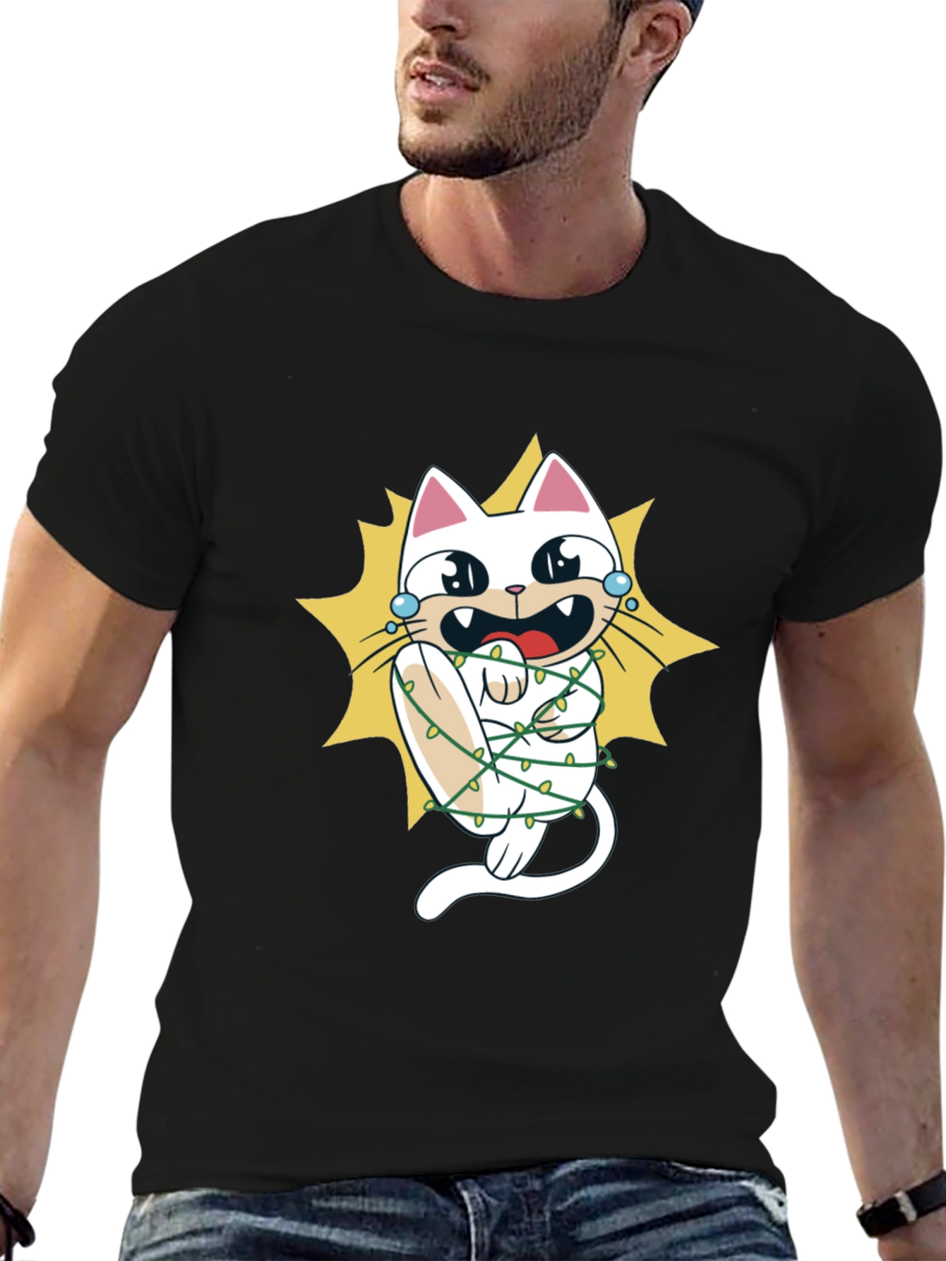 Cat in Christmas Lights Graphic Tee