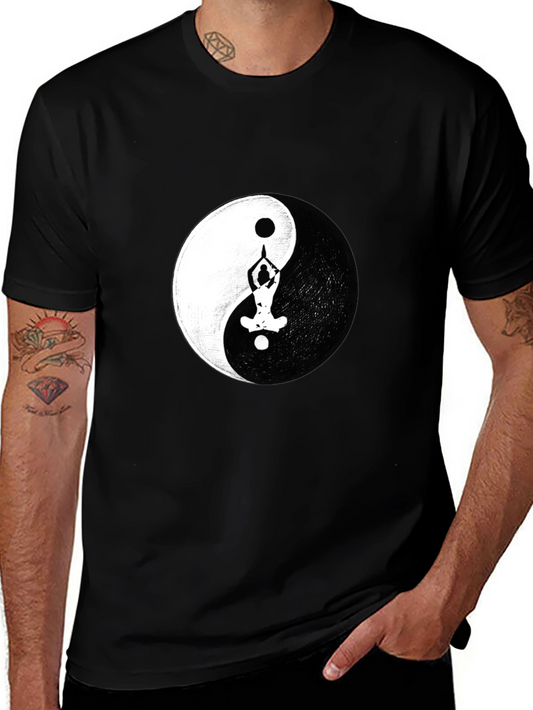 Yin Yang Yoga Pose Graphic Black T-Shirt