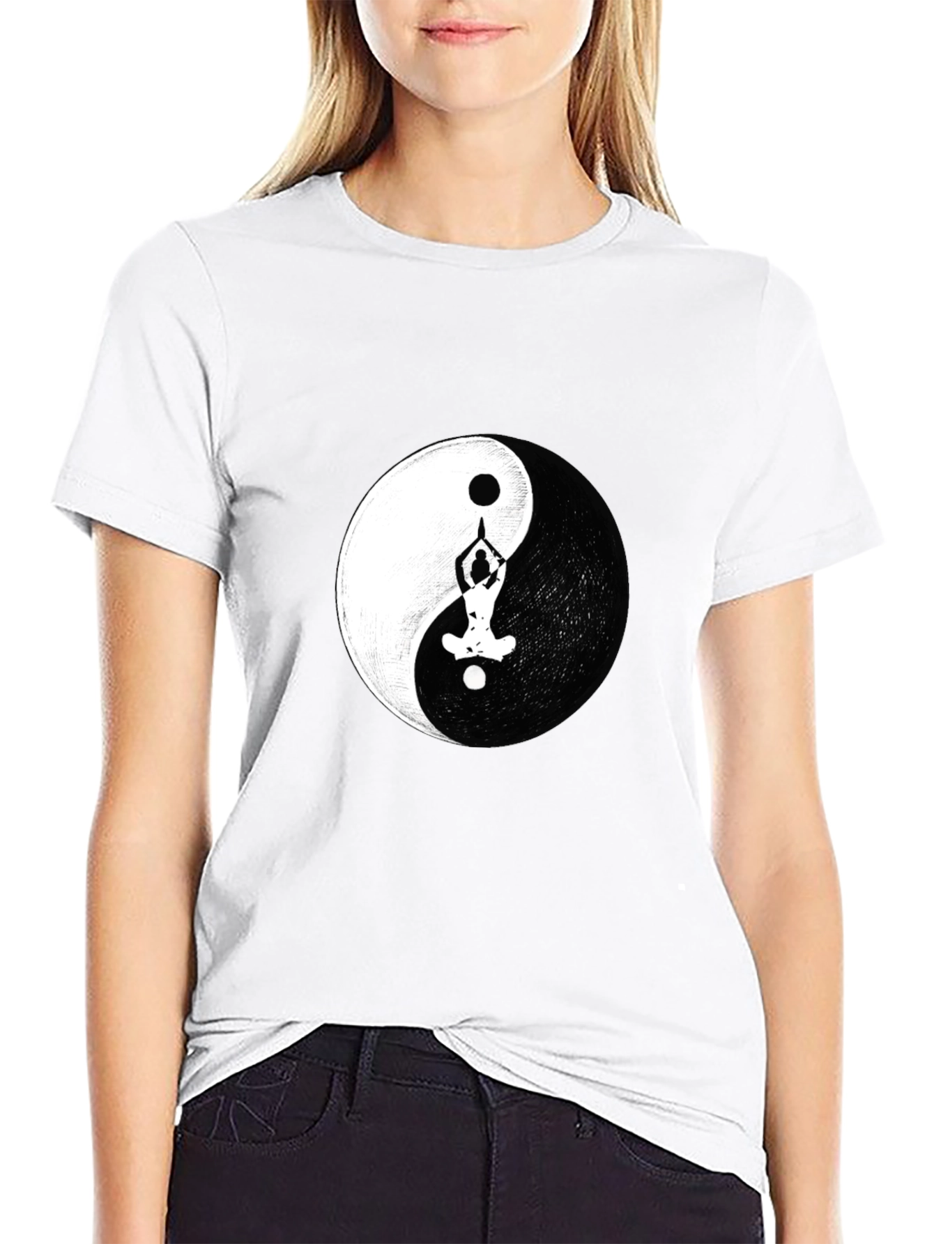 Yin Yang Yoga Pose Graphic Black T-Shirt
