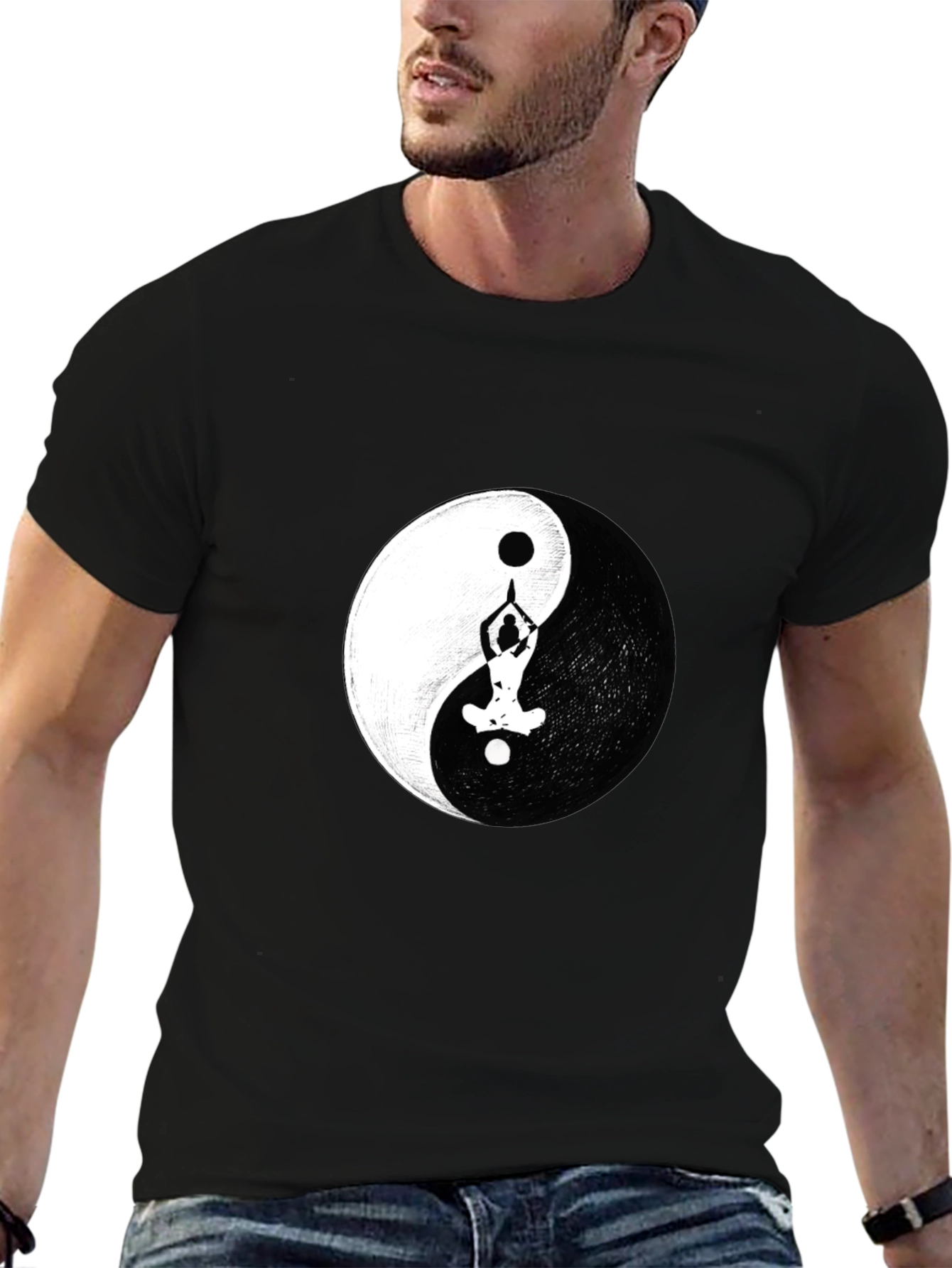 Yin Yang Yoga Pose Graphic Black T-Shirt