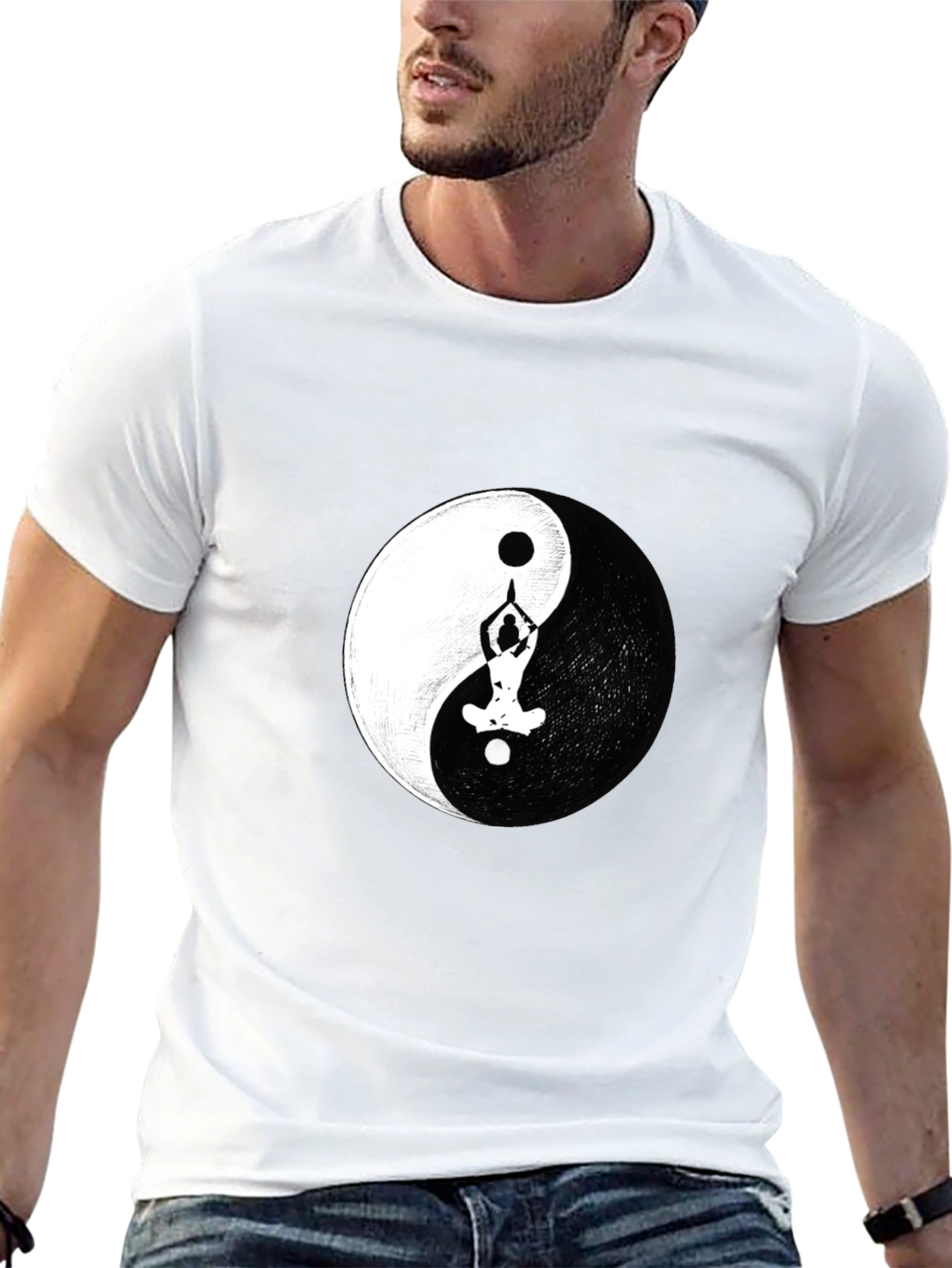 Yin Yang Yoga Pose Graphic Black T-Shirt