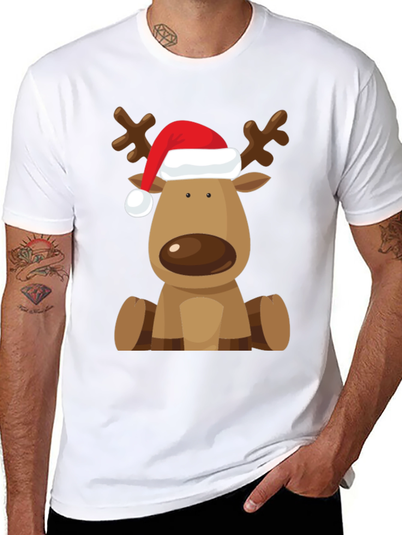 Reindeer Santa Hat Black T-Shirt