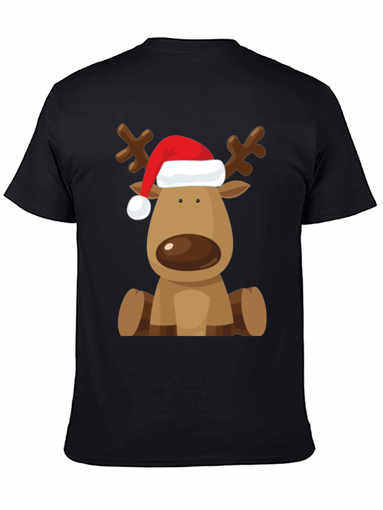 Reindeer Santa Hat Black T-Shirt