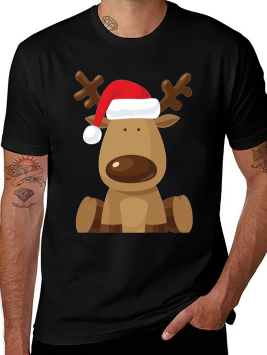 Reindeer Santa Hat Black T-Shirt