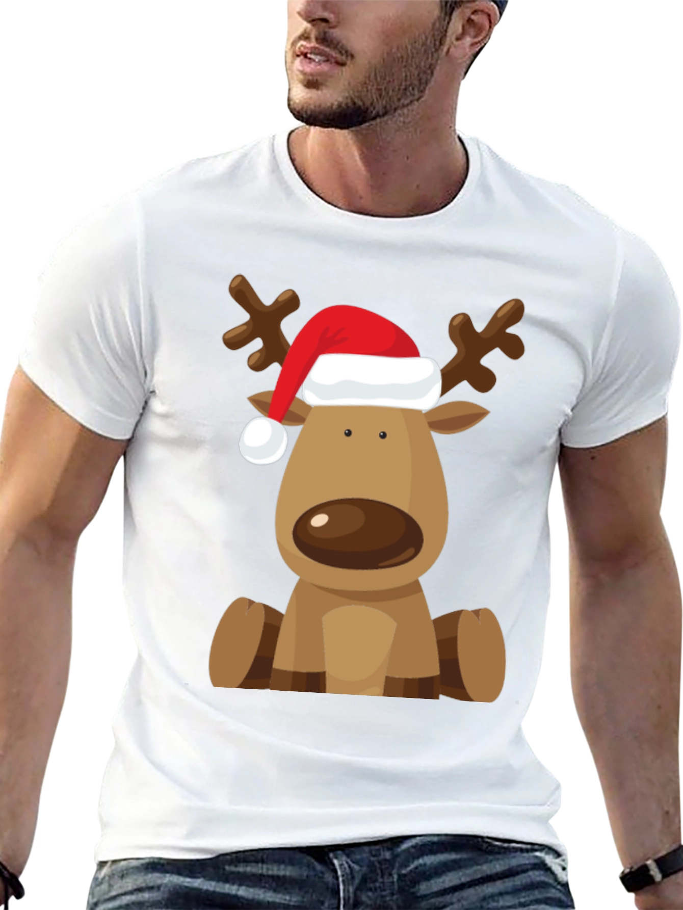 Reindeer Santa Hat Black T-Shirt