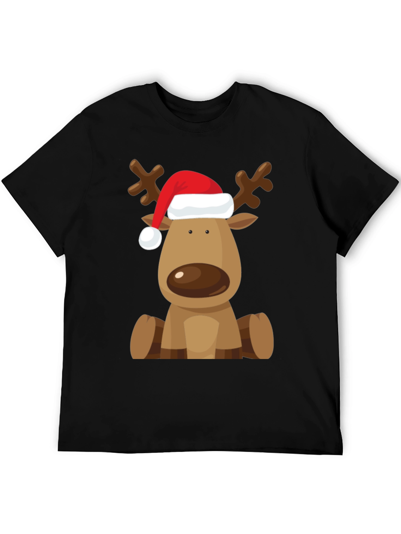 Reindeer Santa Hat Black T-Shirt