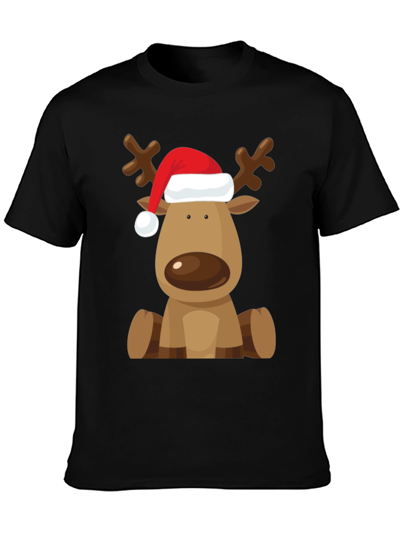 Reindeer Santa Hat Black T-Shirt